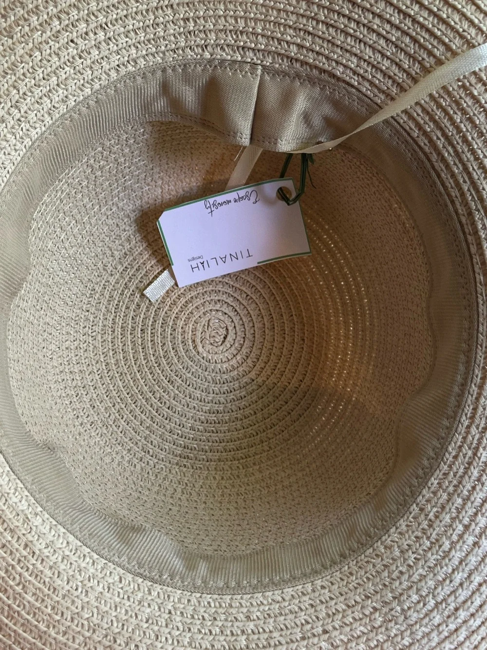 Source Unknown Beige Straw Sun Hat with Bow
